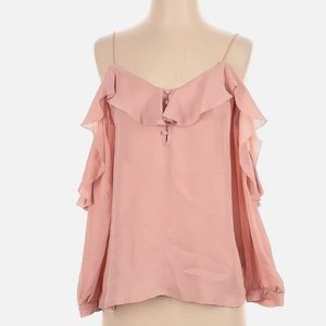 PAIGE 100% silk top with ruffles and open shoulders
